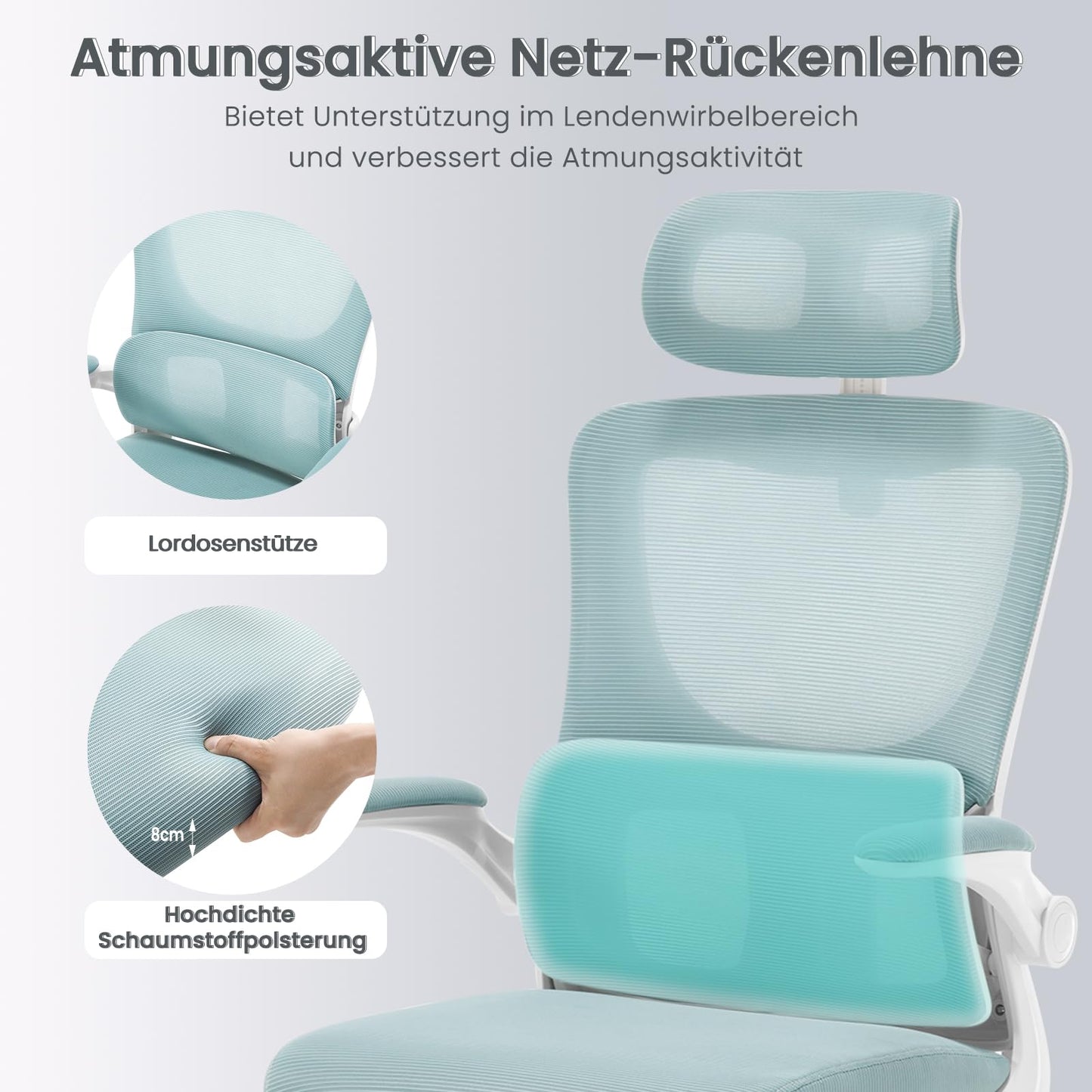 WOLTU ergonomischer Bürostuhl mit Netzstoff & Lendenstütze, Blau