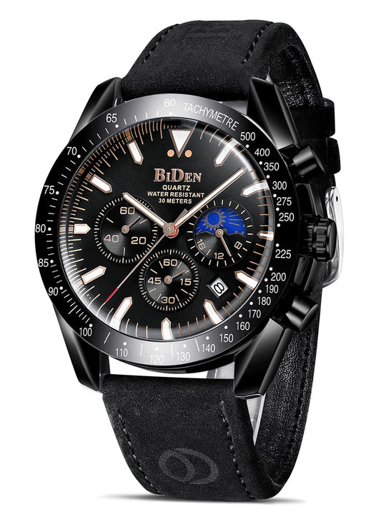 HANPOSH Herren Uhr Chronograph Uhren Herren Chronograph Edelstahl Wasserdicht Analog Quarz Armbanduhr Herren mit Datum Leuchtende Business Casual Uhren fur Männer (A06- Alle Schwarz)