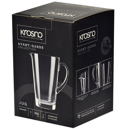 KROSNO Wasserkrug Avant-Garde | 1000 ML | Modern | Handgefertigt | Crystalline Glas | Perfekt für Zuhause und Restaurants | Spülmaschinenfest | Bleifreies Glas | Kratzfest