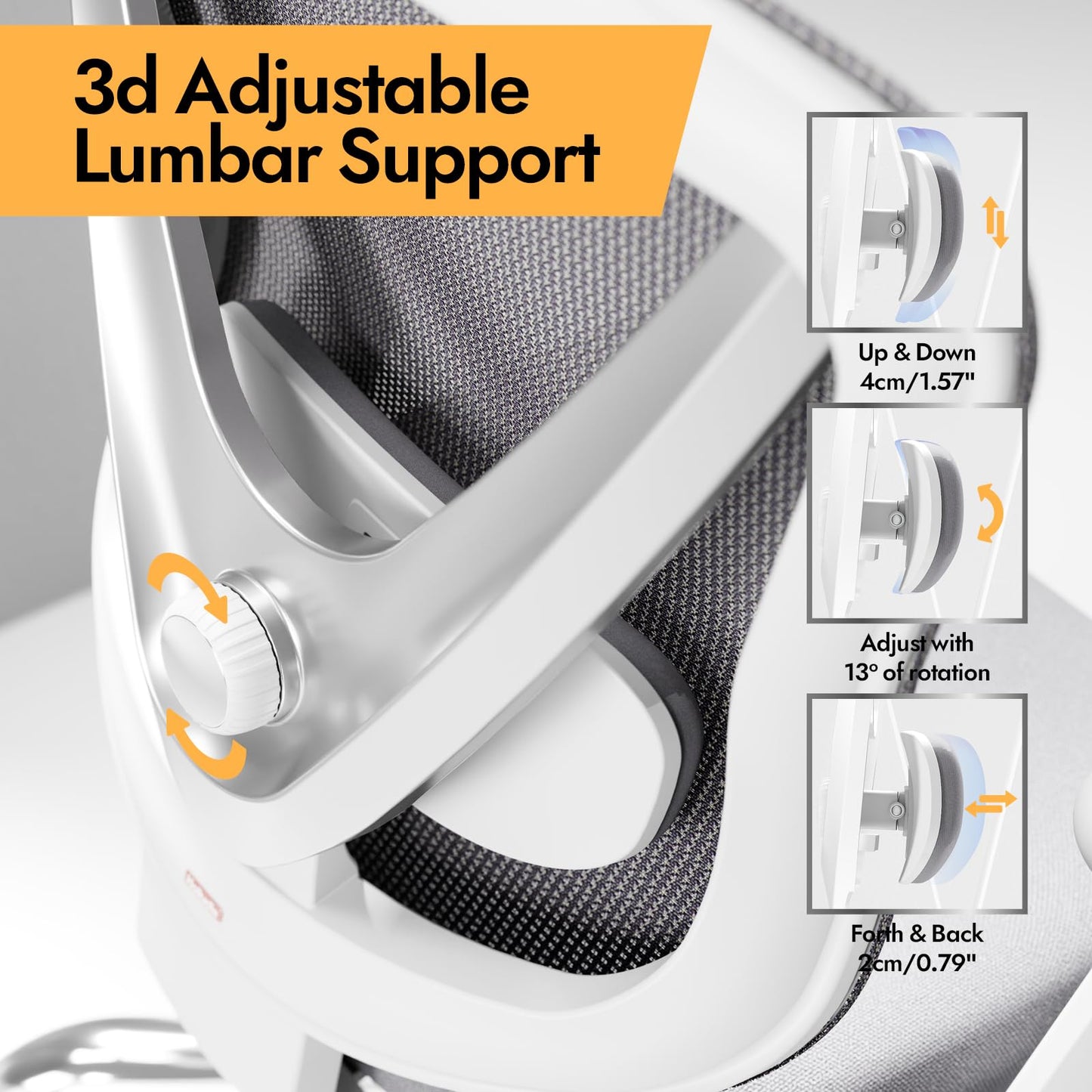 HOLLUDLE Ergonomischer Bürostuhl mit 3D Lendenstütze, Weiß