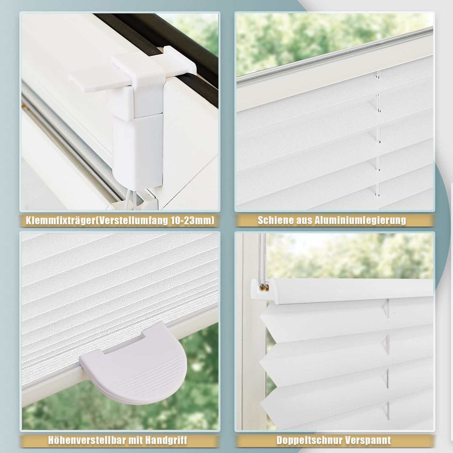 Plissee ohne Bohren Klemmfix 80x110cm(BxH) Weiß Jalousie Sonnenschutz Easyfix Faltrollo Lichtdurchlässig Rollo für Fenster & Tür