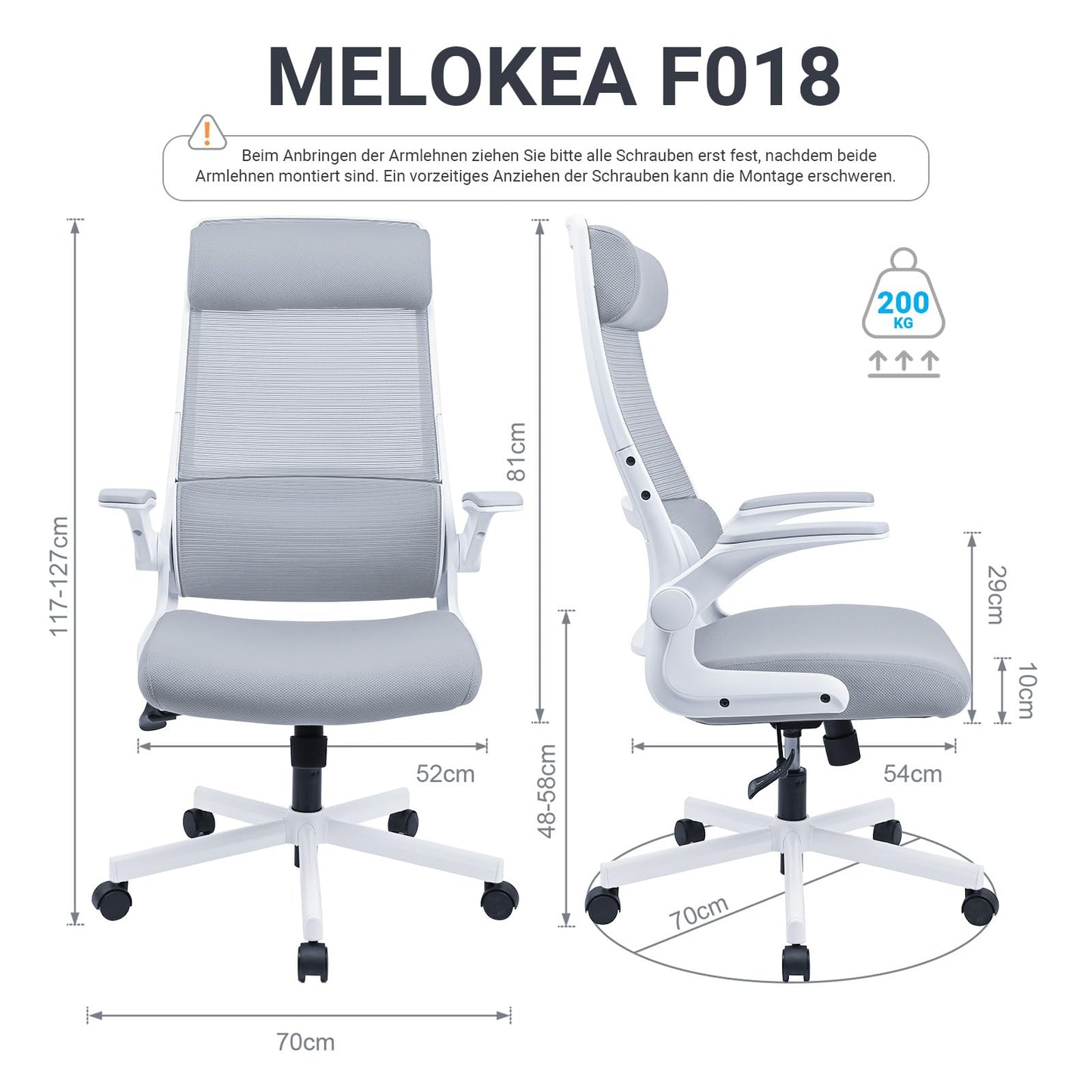 MELOKEA Bürostuhl Ergonomisch mit Verstellbare Kopfstütze, Schreibtischstuhl aus Mesh