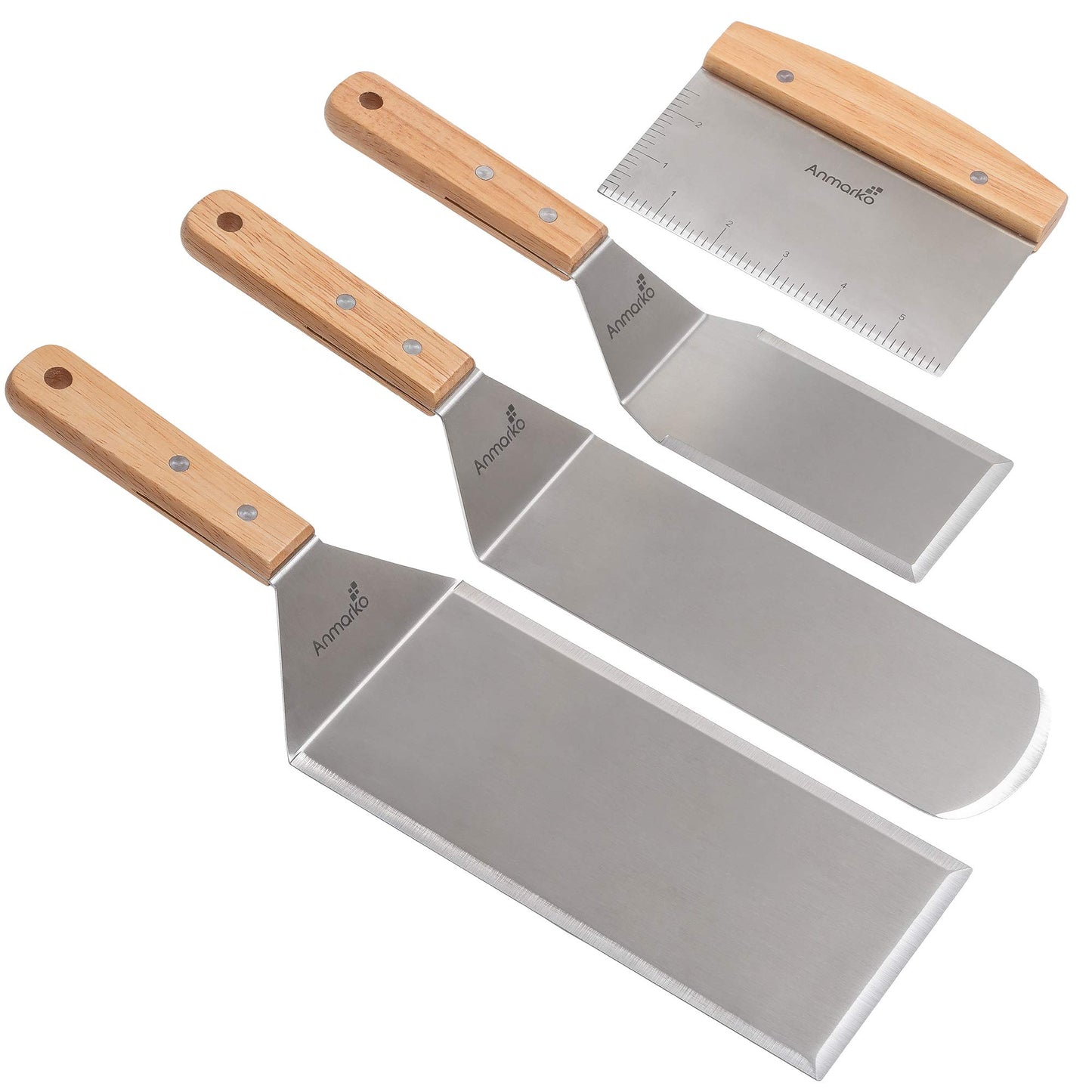 Edelstahl Metall Pfannenwender Set - Grillschaber Flachspachtel Pfannkuchen Flipper Hamburger Pfannenwender - Metall Utensil ideal für BBQ Grill flache Oberseite Gusseisengrill - Zubehör