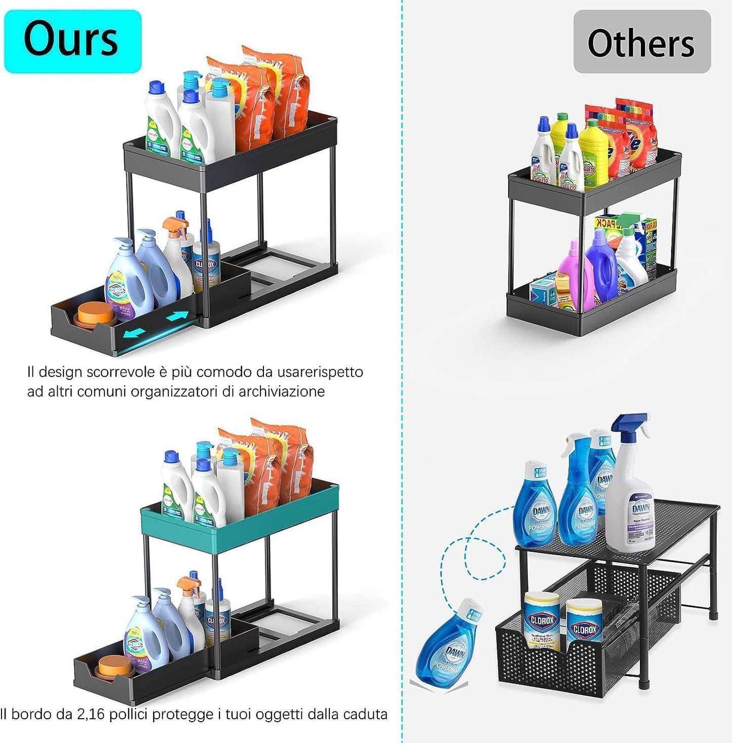 Meltrck Spülschrank Organizer - 2 Stück Unter Waschbecken Regal Organizer - Ausziehbares Lagerregal Organizer mit 16 Haken,Schwar