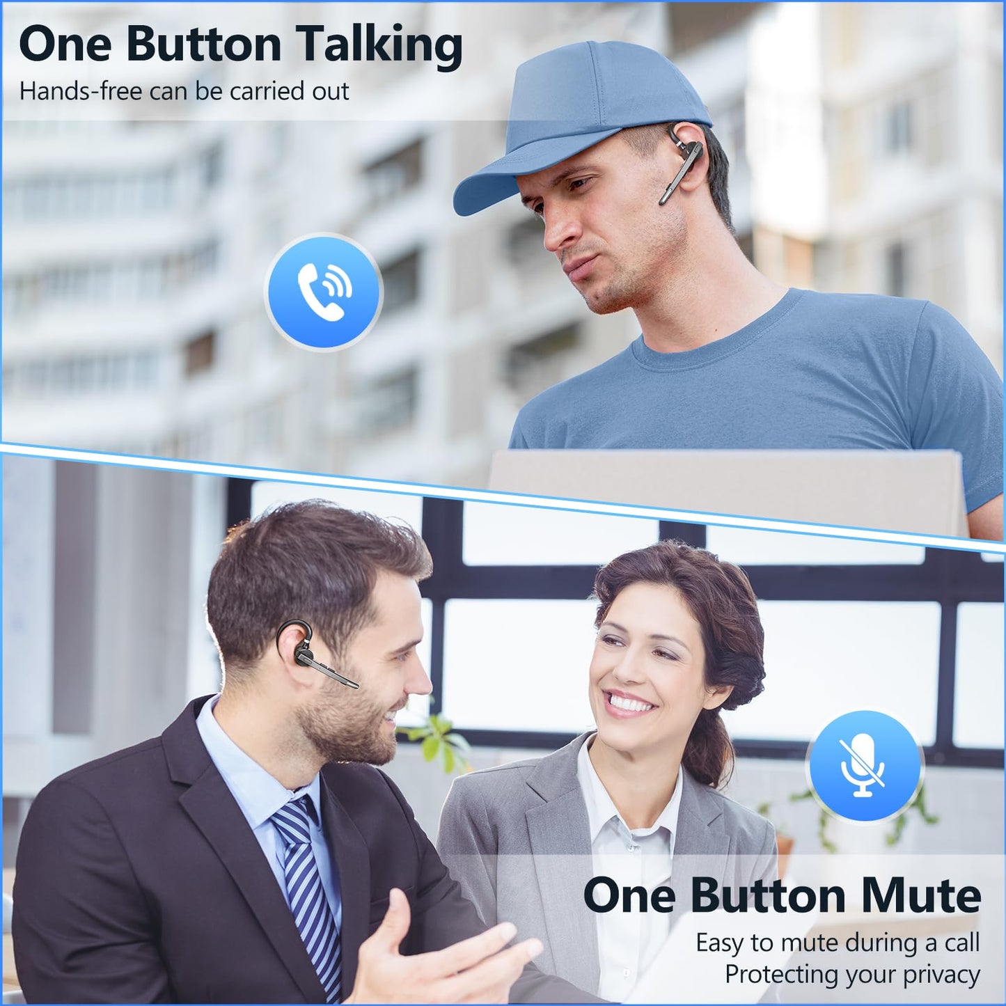 New bee Bluetooth Headset, V5.1 Wireless Freisprech Headset mit 72h Spielzeit und CVC 8.0 Dual ENC Geräuschunterdrückung Mikrofon, Bluetooth-Ohrhörer mit Ladecase für iPhone/Android/Laptop