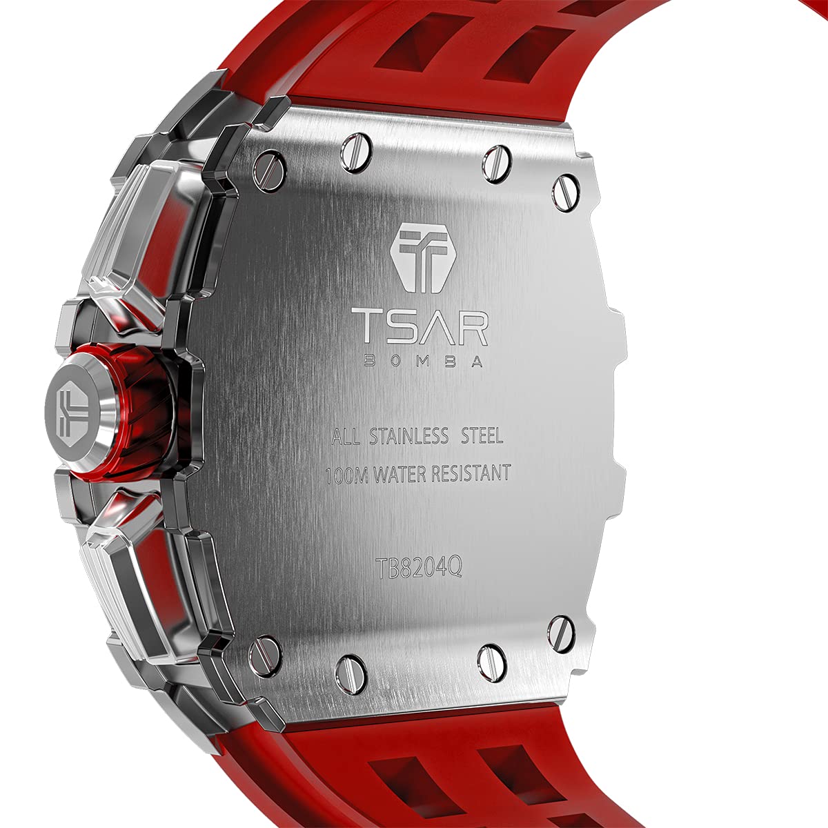 TSAR BOMBA Herrenuhr 50M Wasserdicht Japanisches Quarzwerk Uhren Herren Tonneau Edelstahlgehäuse Saphirglas mit Chronograph-Datumsfunktion Uhr Geschenke für Männer Fashion Luxury