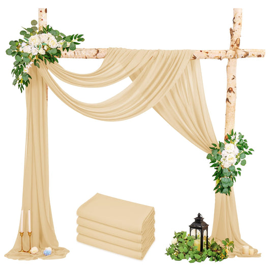 4 Packs Hochzeit Vorhang Hochzeitsbogen, Champagner Querbehang 73cmx610cm Chiffon-Stoff-Vorhang für Hochzeit, Hintergrund Deko Gardinen Vorhang für Hochzeitsbogen Zeremonie, Torbogen, Party