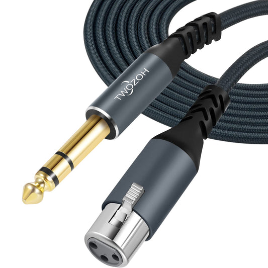 Twozoh XLR Buchse auf 6,35 mm TRS Kabel 2M, Geflochtenes Klinke Stereo 6,35 mm stecker auf 3 poliges XLR Mikrofonkabel (Professional/HiFi)