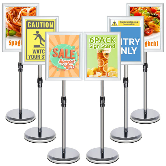 VAIIGO 6Pack Infoständer Din A4 Plakatständer Informationsständer Präsentationsständer Kundenstopper Werbeständer Plakat Schilder Aufsteller, Infoständer Höhenverstellbar Silbrig