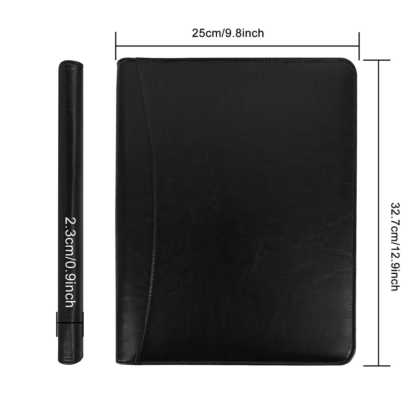 GraduationMall Schreibmappe A4 Reißverschluss, Klemmbrett Business Mappe Konferenzmappe, Dokumentenmappe Leder, Portfolio Padfolio Schwarz