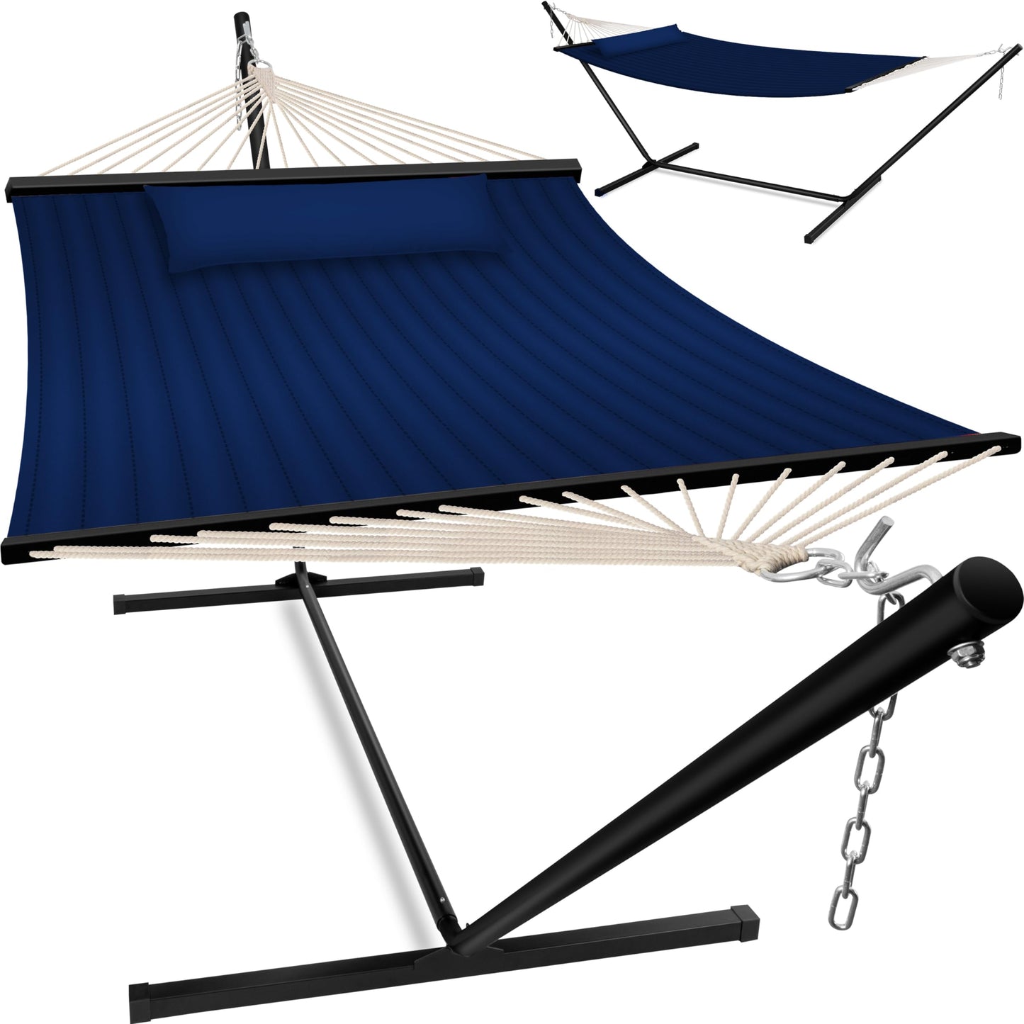 KESSER® Hängematte Hill mit Gestell Kissen Doppelhängematte für 2 Personen-Stabiler Rahmen 200kg Belastbarkeit Indoor & Outdoor XXL Hängesessel Doppel Mehrpersonen Garten Pool Balkon Terrasse Navy
