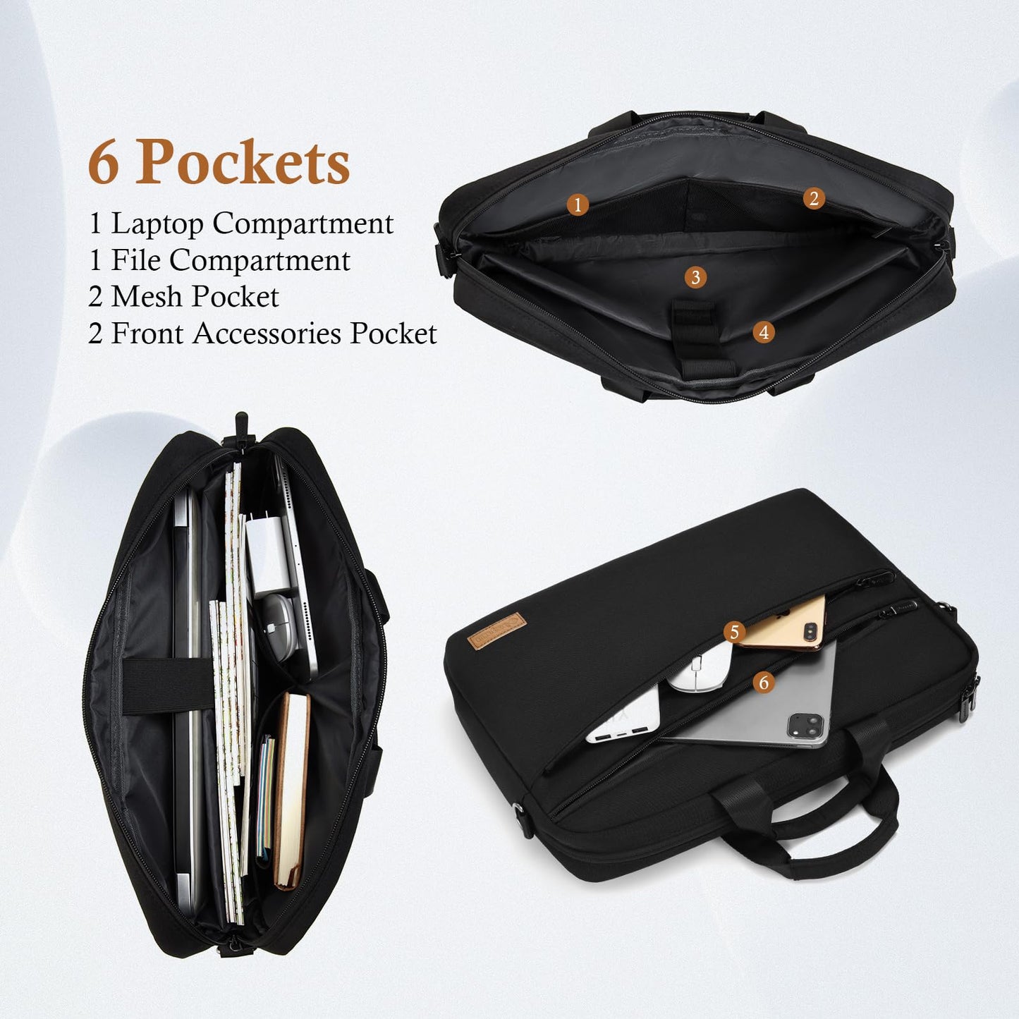 bagasin Laptoptasche Laptop Aktentasche Passt bis zu 15 15,6 16 Zoll Laptop Erweiterbare Wasserdichte Schultertasche Umhängetasche Tragetasche Notebooktasche PC Computer Tasche