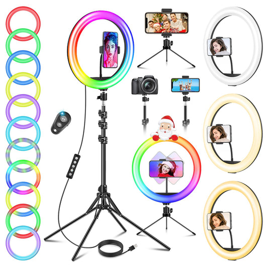11.5 Zoll Ringlicht mit Stativ Handy, Tisch LED Ring Light Kamera Handystativhalter mit Ringleuchte für YouTube, Selfie, Makeup, Fotografie, 40 RGB-Modi 13 Helligkeit