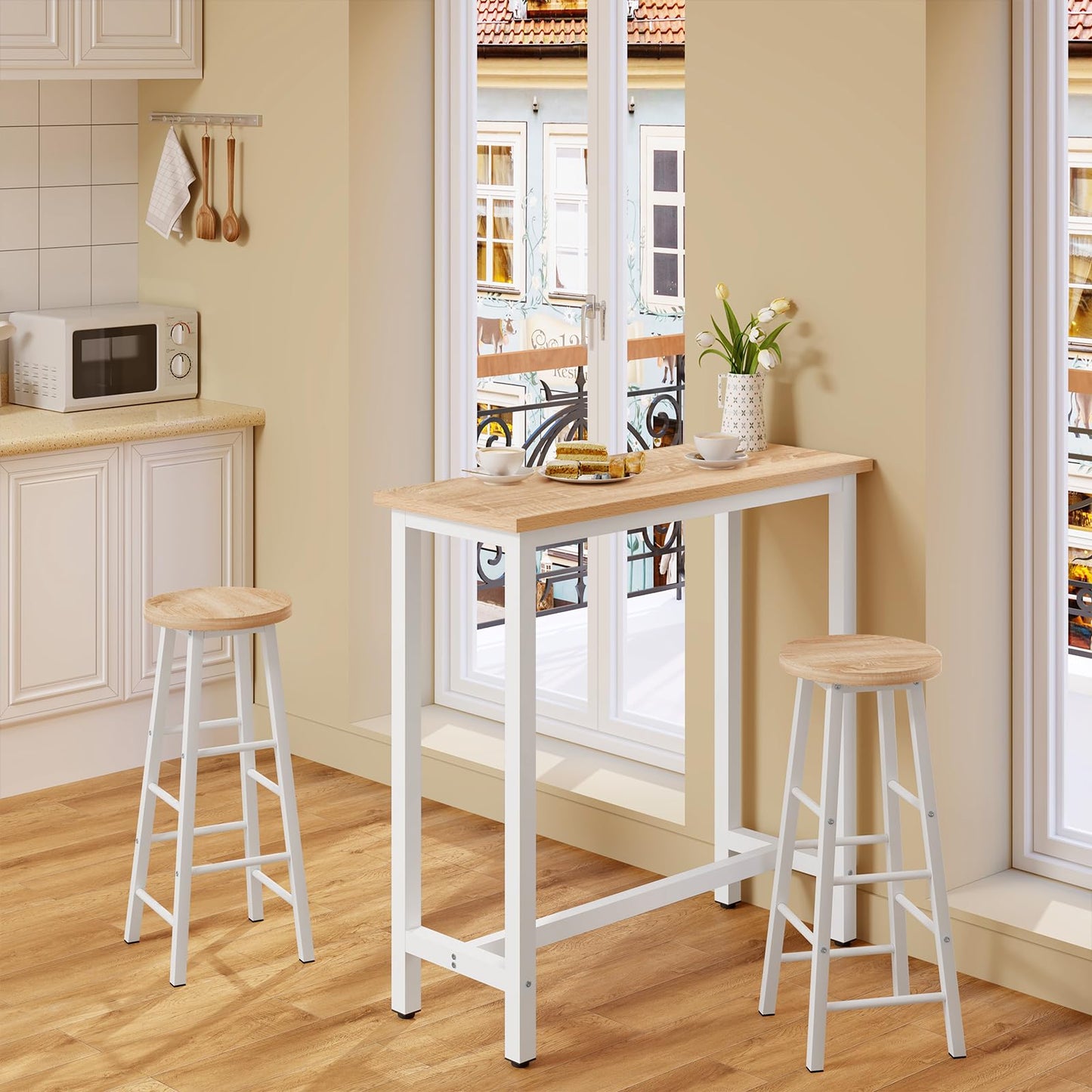WOLTU 1x Bartisch Bistrotisch Stehtisch Esstisch, Metallgestell, Tischplatte aus MDF, Helleiche, 100x40x100cm(BxTxH)