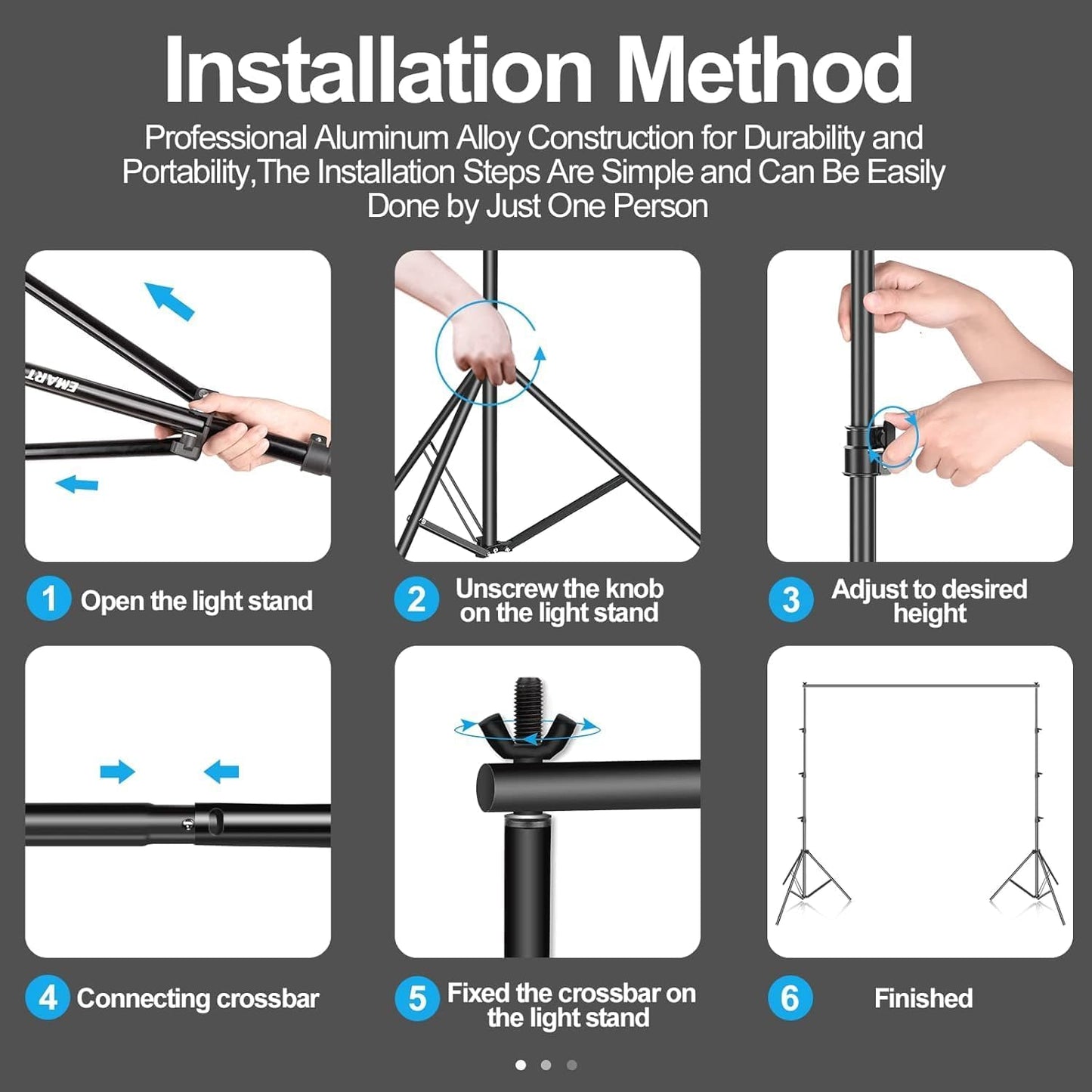 EMART Foto Hintergrund Ständer Kit, 3m x 3,6m Verstellbares Fotostudio Hintergrundständer, Hintergrundsystem für Fotografie, Video, Porträt und Produktfotografie
