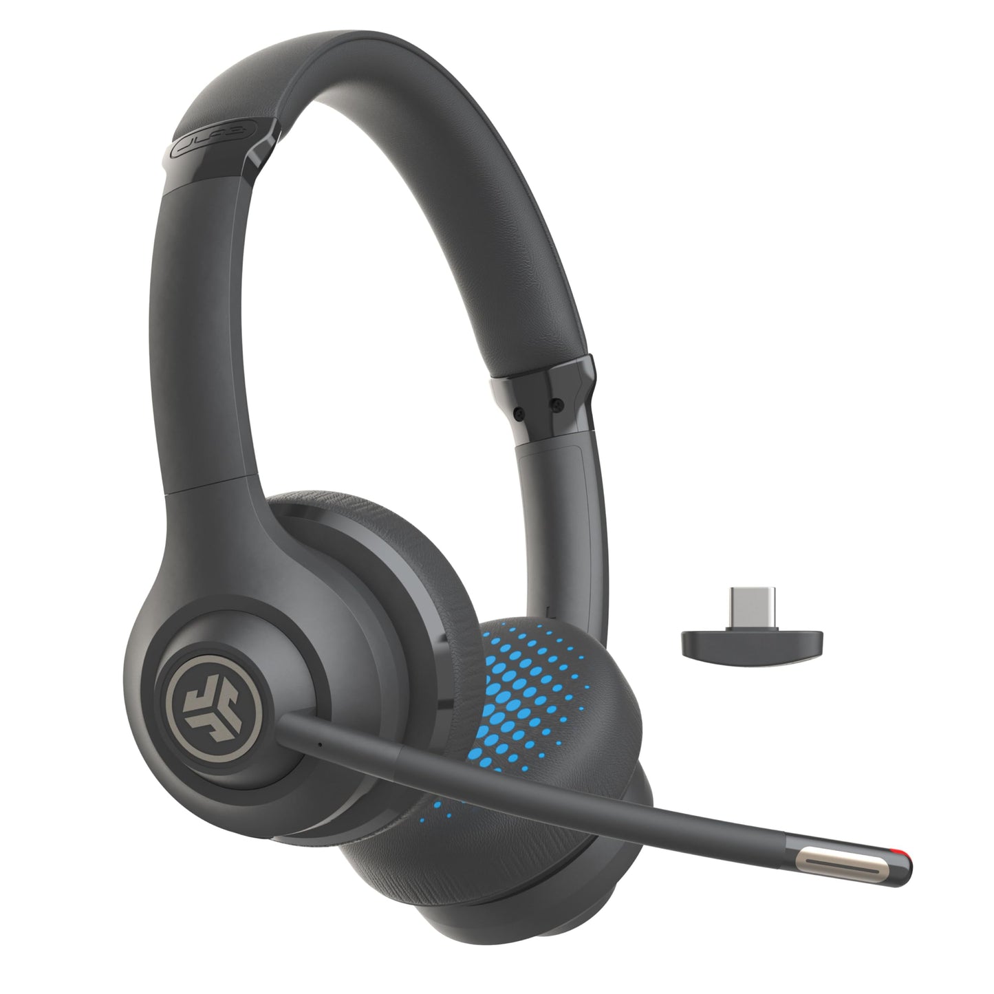 JLab Go Work 2nd Gen Headset mit Mikrofon Bluetooth & USB C Dongle, 55+ Std. Akku, Wireless Headset, On Ear PC Headset mit Mikrofon und Multipoint, kabellos oder mit Kabel, Headset für Handy, Büro