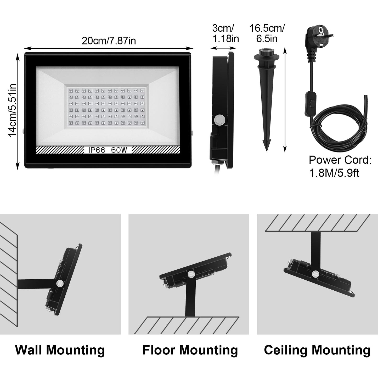 60W LED Schwarzlicht Strahler, NATPOW UV Schwarzlicht Fluter mit Stecker IP66 Wasserdicht Schwarzlichtlampe Fluoreszenz Blacklight Partylicht für Halloween Aquarium Bar Neonfarben Disco(1 pack)
