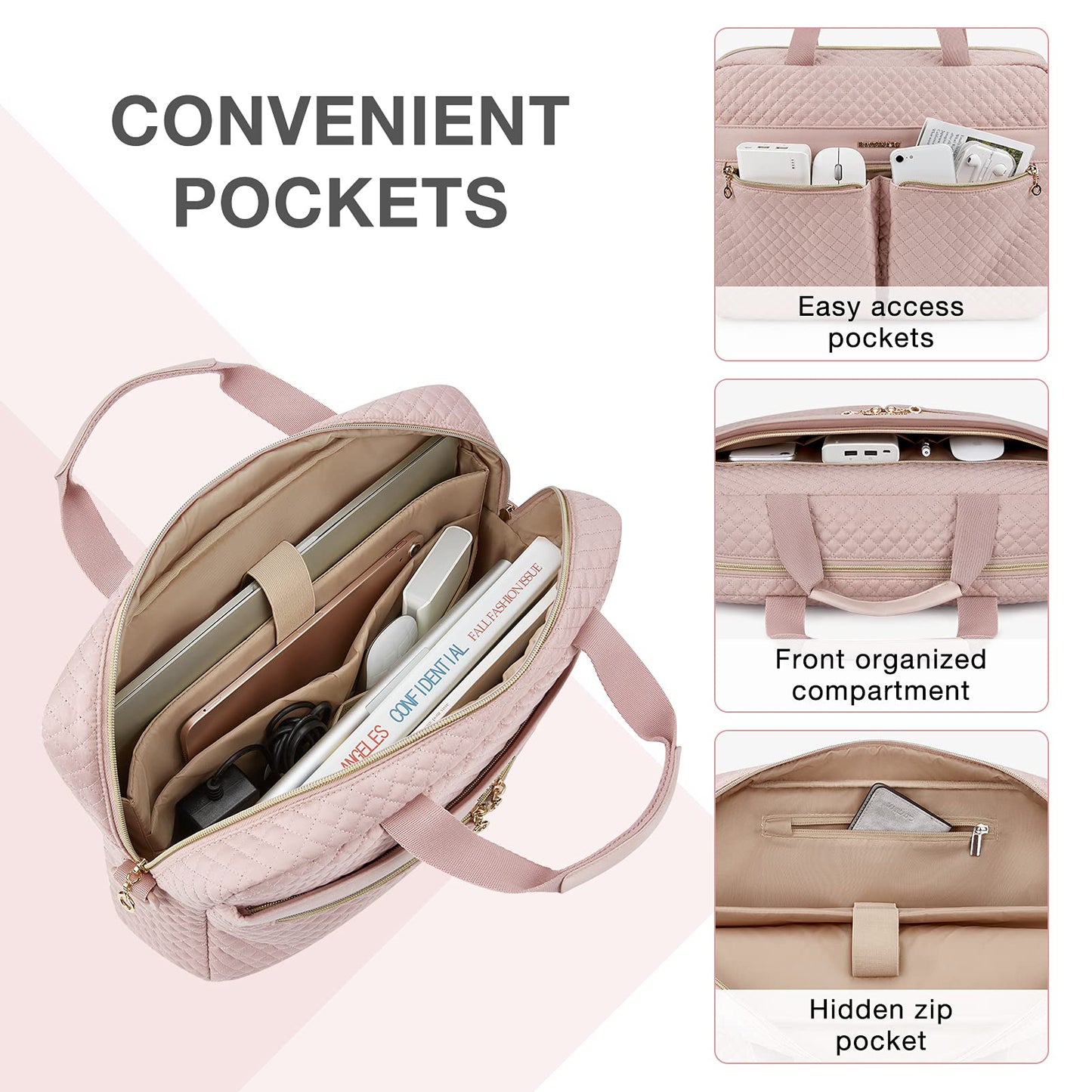bagsmart Laptoptasche, 15,6-Zoll-Aktentasche für Frauen, große Laptoptasche, Computertasche, Büro, Reisen, Business,Pink
