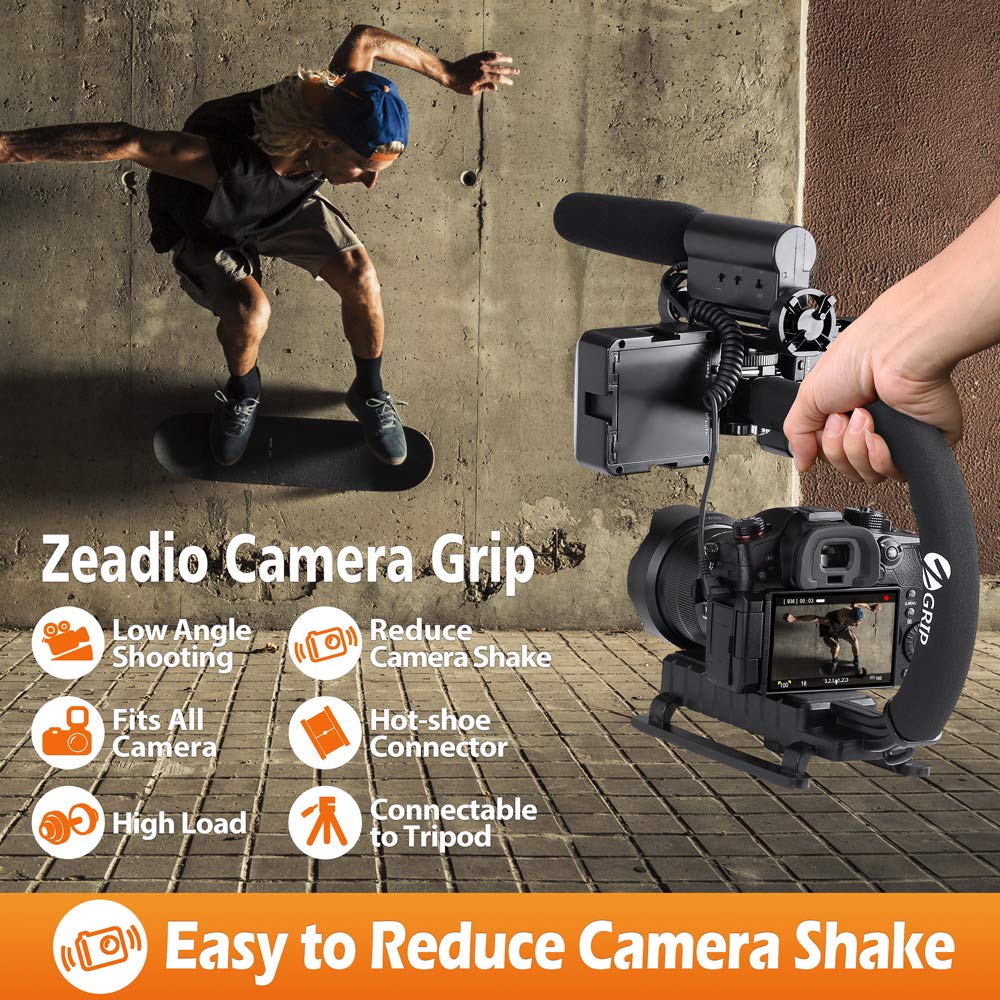 Zeadio Tripel Zubehörschuh Handheld Stabilisator, Video Aktion Handgriff Griff für Canon Nikon Sony Panasonic Pentax Olympus DSLR Kamera Camcorder DV