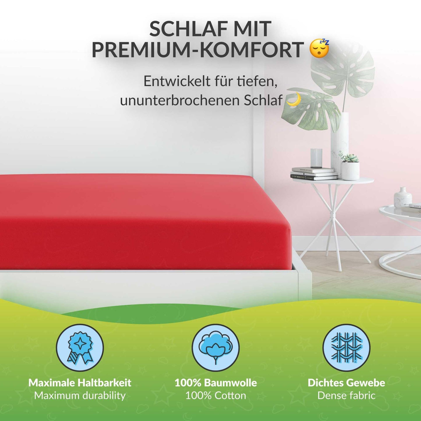 etérea Jersey Spannbettlaken 90x200-100x200 cm Rot für 15-25 cm Steghöhe 100% Baumwolle - Oekotex Spannbetttuch Matratzen Bett Bezug - Bettlaken 90x200cm - 100x200cm Red