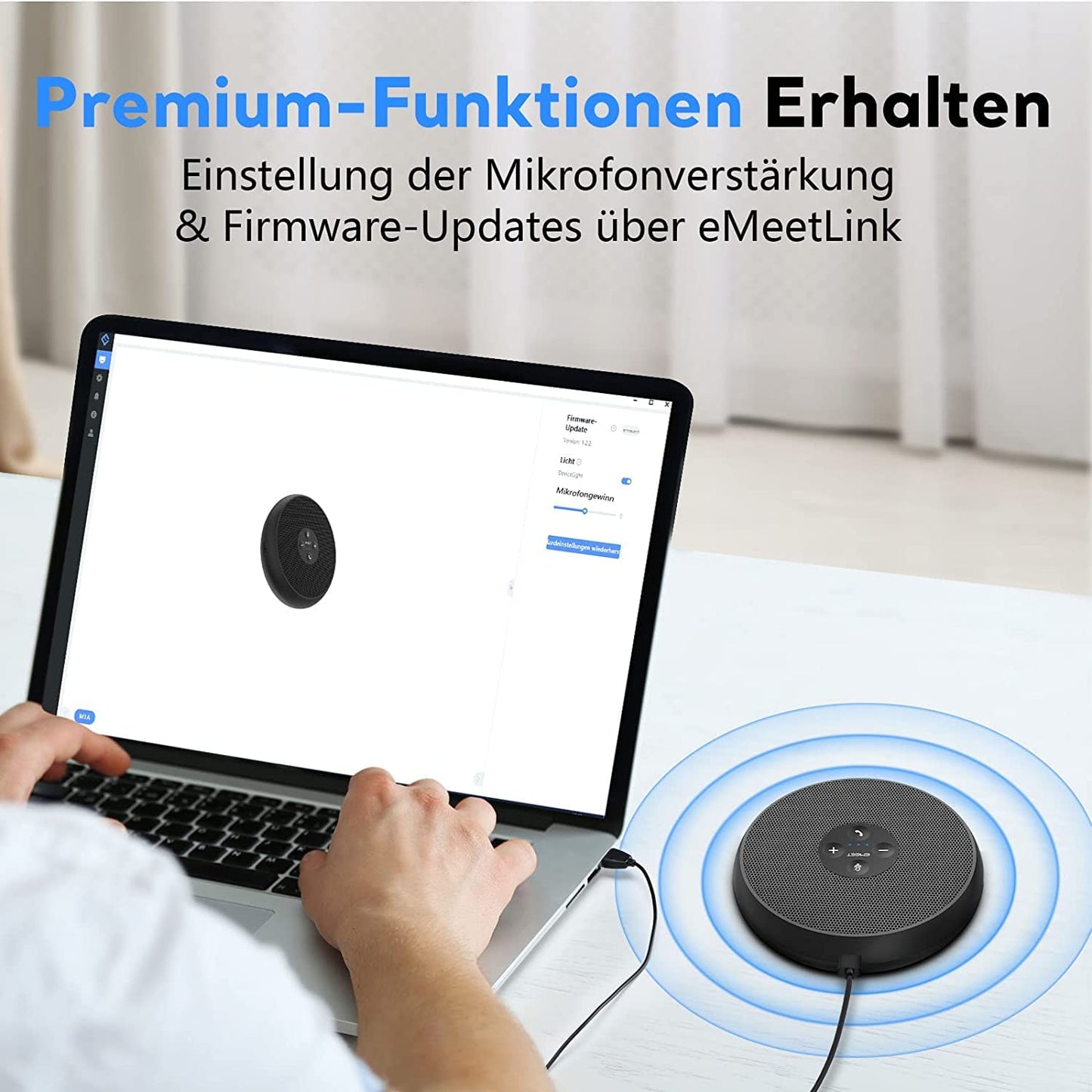 EMEET M1A Konferenzlautsprecher mit Geräuschreduzierung 360° Dual mikrofon, Plug & Play, Zoom Zertifizierter Lautsprecher für Anrufe/Konferenzen/Online Meeting/Klassen 5-8 Person