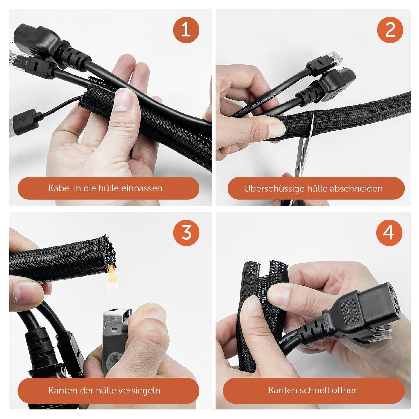 shinfly 13mm-3m Kabelschlauch Selbstschließend Schwarz, Kabelmanagement, Flexibler Kabelkanal für TV und Computer, Versteckten Kabelschutz und Kabelverwaltung