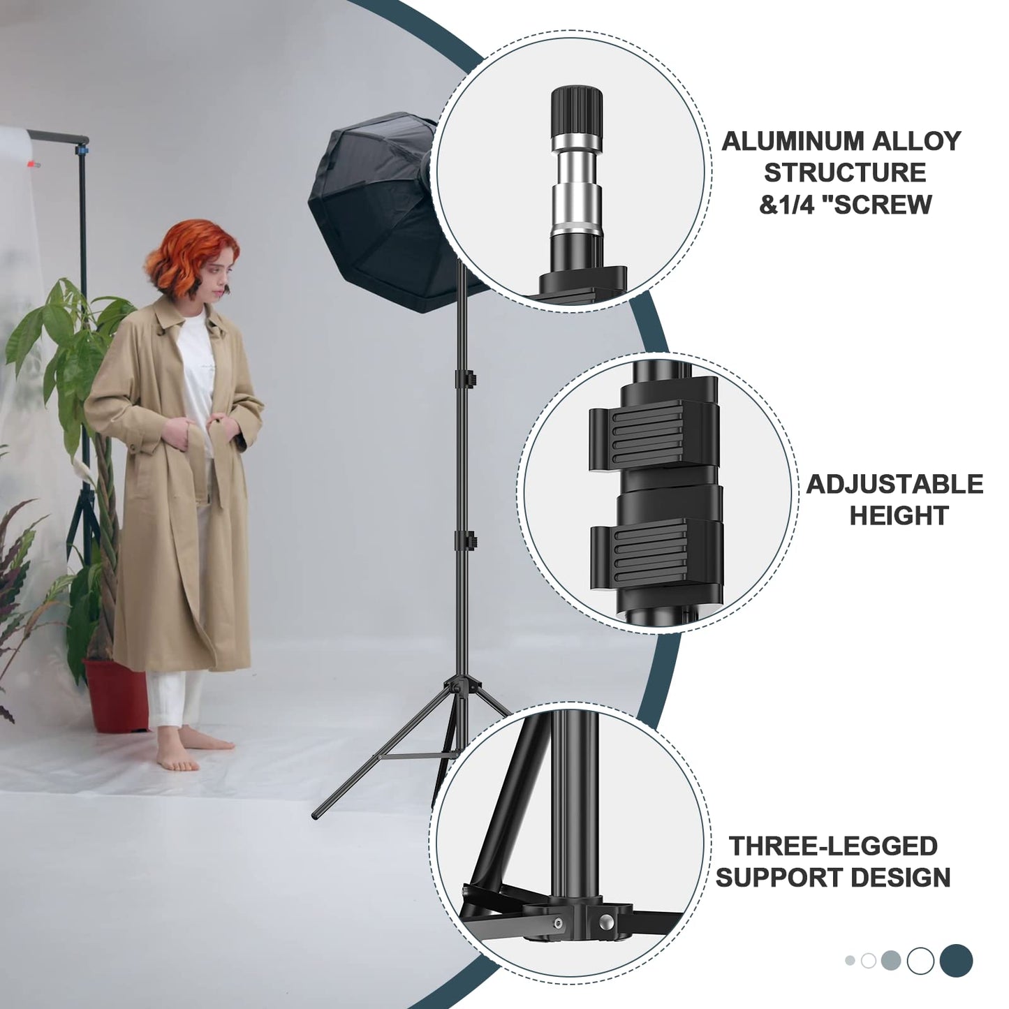 EMART 210cm Lichtstativ Stabil Lampenstativ Aluminium-Stativständer Licht Stativ tragbares Beleuchtungsstativ 5 kg Traglast, 1/4 Zoll Schraube Light Stand für Studio Kits, Softbox, 2 Stück