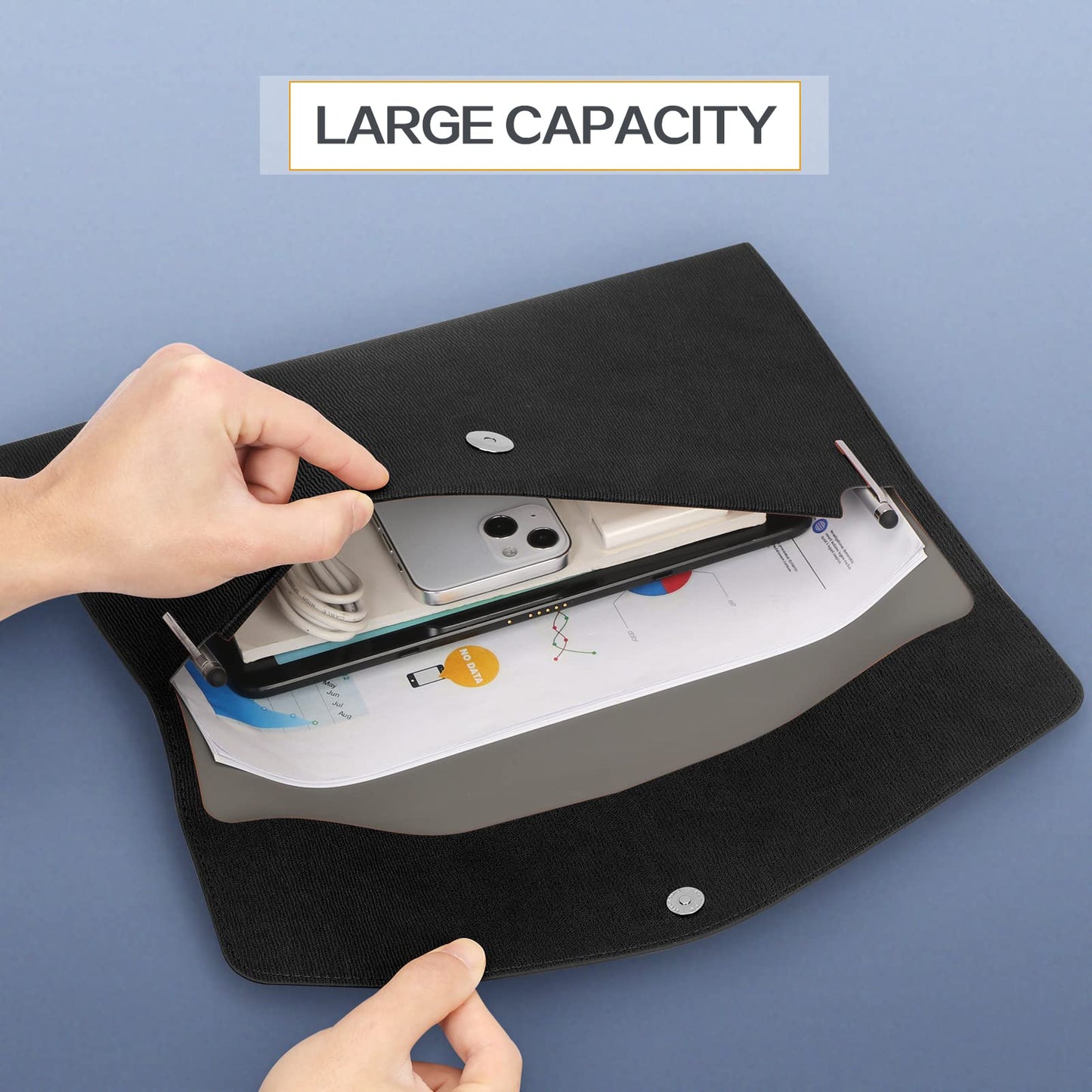 Skycase Dokumententasche A4,Dokumenten-Taschen PU Leder,Geschäfts Datei-Bag Dokumentenmappe Aktentasche Datei Taschen,Datei Organizer Aktenordner Aktentasche für A4 Dokumente Büro Schulreise,Schwarz