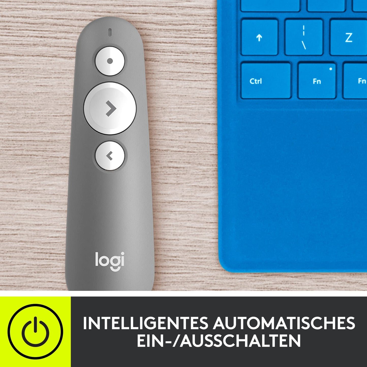 Logitech R500s Presenter mit Laser Klasse 1 für Bluetooth und USB – Universell kompatibel, 20 Meter Reichweite, konfigurierbar, intelligente Batterienutzung mit 12 Monaten Laufzeit – Hellgrau