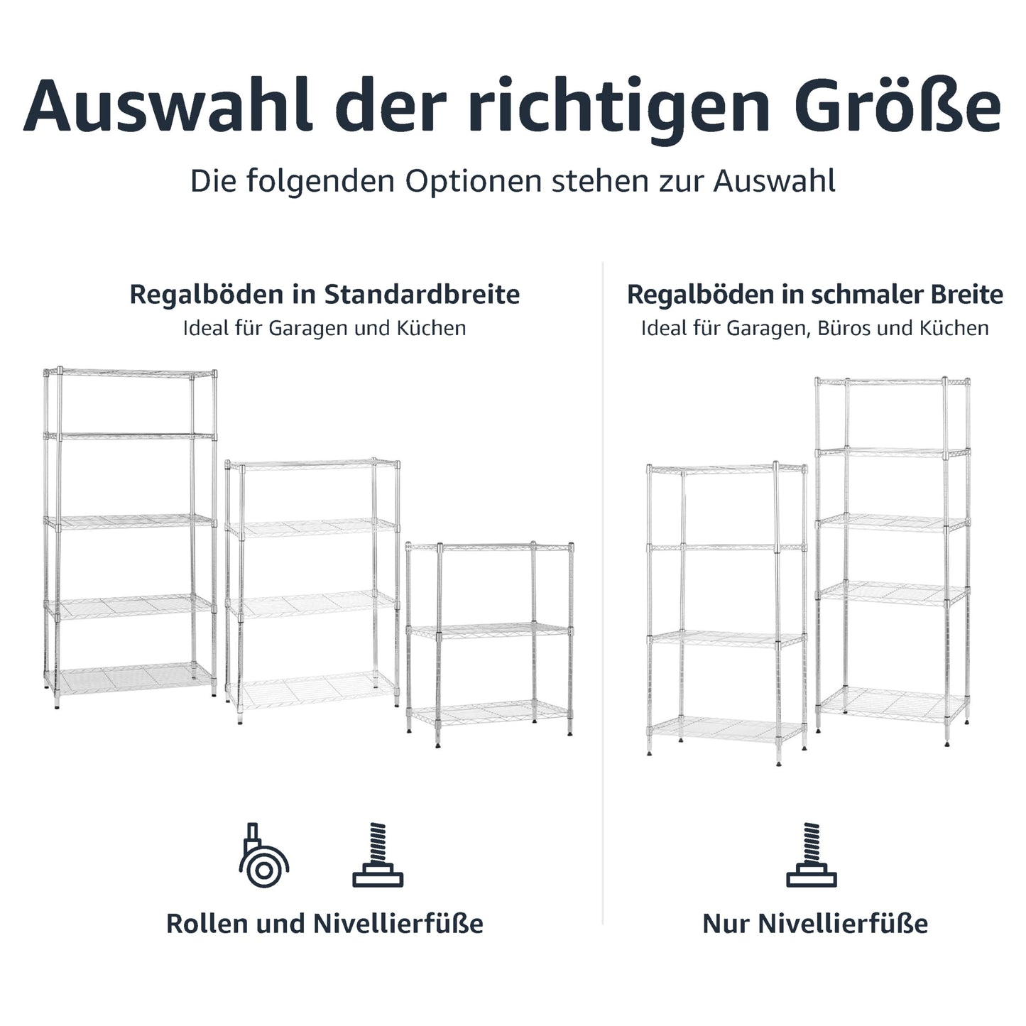 Amazon Basics Schmaler Aufbewahrungsschrank mit 3 Regalböden, höhenverstellbaren Einlegeböden und Nivellierfüßen, maximales Gewicht 340 kg, Chrom, 34 cm T x 58.9 cm B x 76.2 cm H