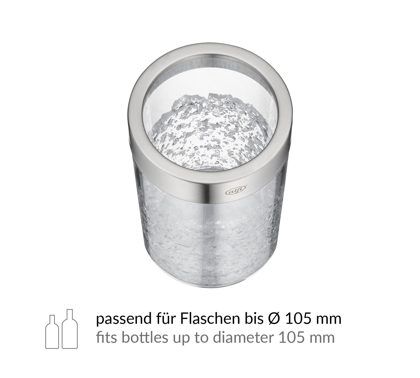 alfi Weinkühler Crystal Ice, Aktiv-Flaschenkühler aus doppelwandigem Acryl, 0355.011.000 Sektkühler einfach im Gefrierfach vorkühlen, Getränkekühler hält Flaschen über Stunden kalt, 16.3 x 16.3 x 22.7 cm