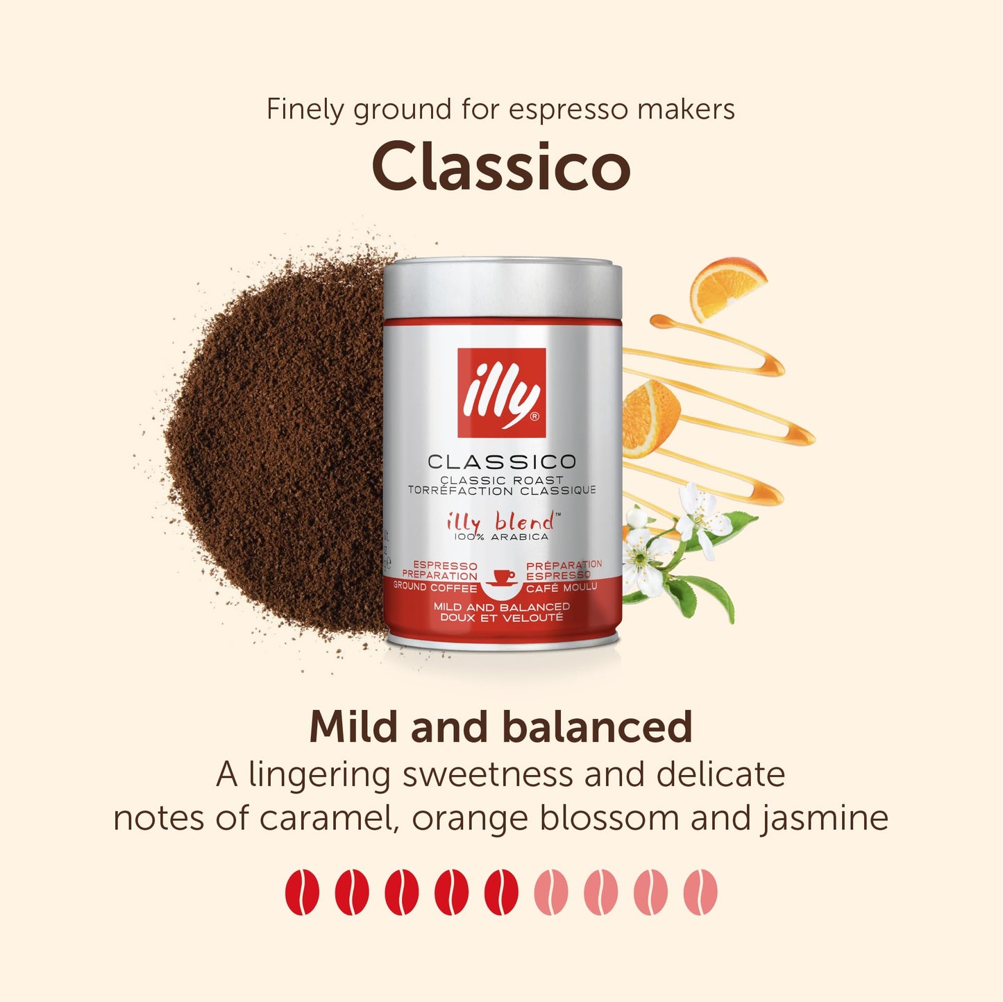 illy Kaffee, Classico Gemahlener Kaffee, mittlere Röstung, 100% Arabica-Kaffeebohnen, 250 g