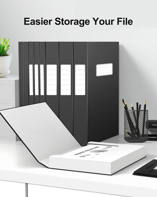 JiaWei 12 Stück 11mm Breite Sammelmappe A4 aus Karton, Aus 350g/m² extra starkem Karton mit 3 Klappen Für Din A4 Mappe, Mit Namensfeld & Gummizug, für Archivbox Aktenbox Dokumentenbox - Schwarz