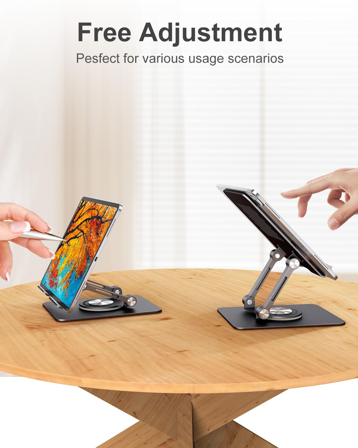 JOIOT Tablet Ständer Verstellbarer Tablet Halterung Tisch mit 360°Drehbarer Basis Aluminium Tabletständer Faltbarer Ipad Halterung Ipad Ständer Kompatibel mit Ipad Tablet iPhone bis 13 Zoll Schwarz