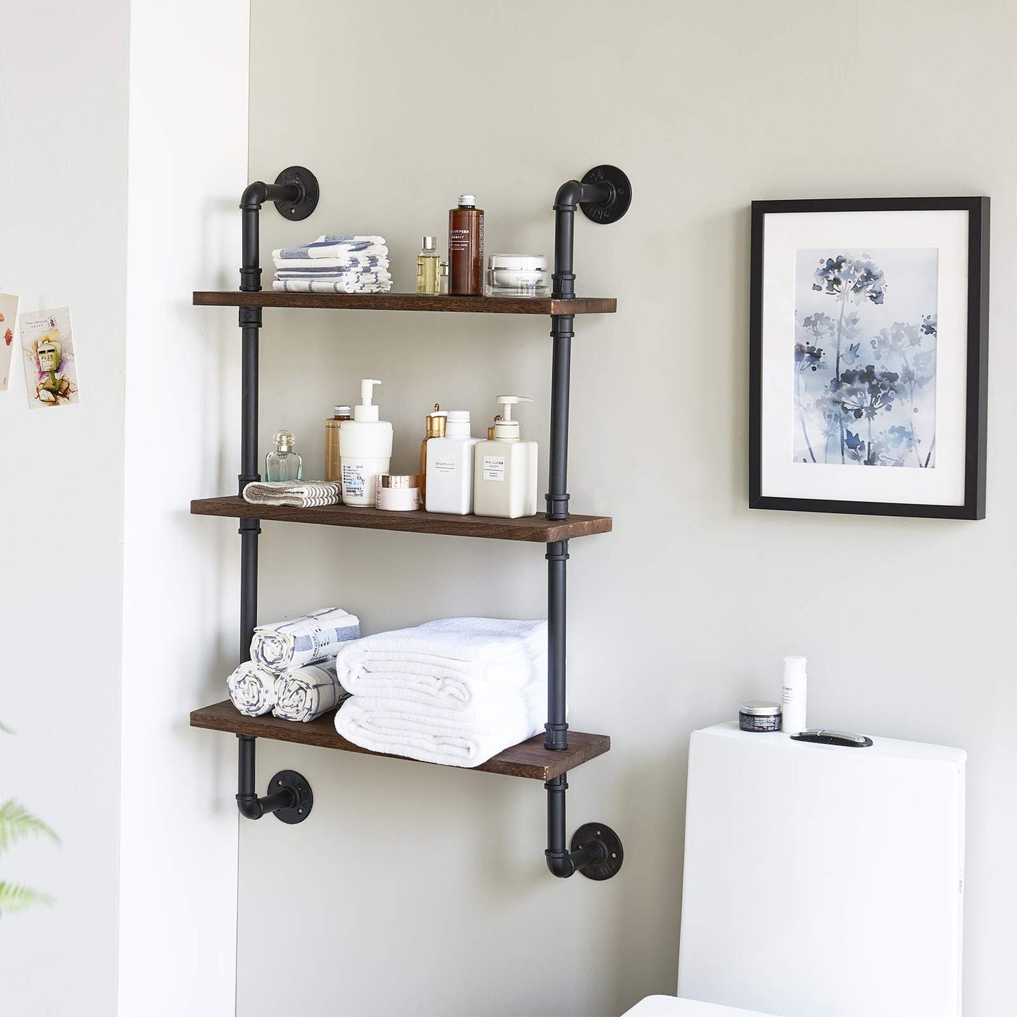 IBUYKE Wandregal, Schweberegal mit 3 Ebenen, 60x21x95cm, Wandboard für Bücher, Vintage Standregal, Leiterregal, Dekorative Regale, für Wohnzimmer, Küche, Schlafzimmer, Badezimmer RF-TM003