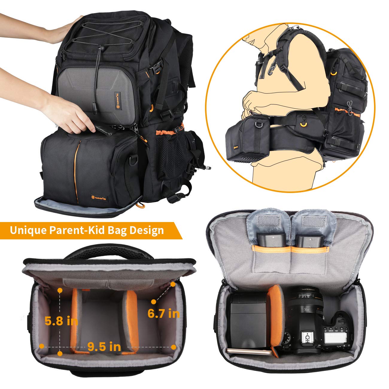 TARION Kamerarucksack Groß Fotorucksack Spiegelreflex: DSLR SLR Kameratasche mit 15,6 Zoll Laptopfach Wasserdicht Regenhülle für Spiegelreflexkameras Digital Objektive Stative 25 Liter PB-01
