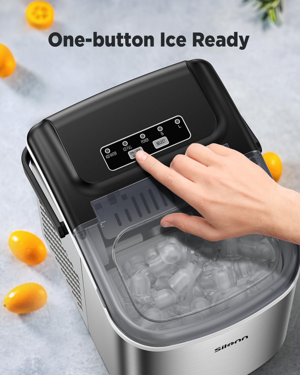 Silonn Eiswürfelmaschine, Eiswürfelbereiter 9 Würfel in 6 Minuten fertig, 12 KG in 24 Stunden, Selbstreinigende Kleine Eiswürfelmaschine, 2 Eiswürfel Größen für Küche, Büro, Bar und Party, Edelstahl