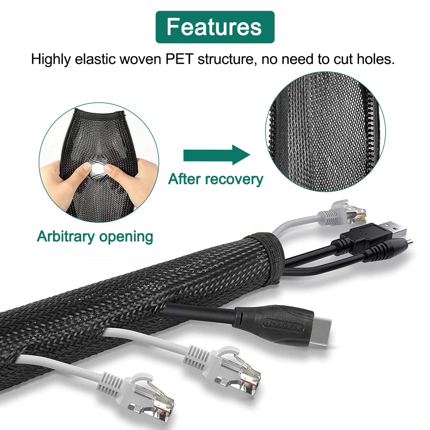 4 Stück X 1.5m Kabelkanal Schreibtisch Flexibel Management, kabelmanagement Schwarz mit Reißverschluss, Durchmesser 2-2.5cm, Kabelschlauch Kabel Cable Organizer Management für PC Kabelschutz