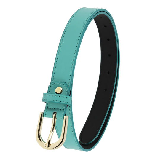 FASHIONGEN - Damengürtel aus italienischem Leder, LUNA - Wasser Blau (Goldenschnalle), 75