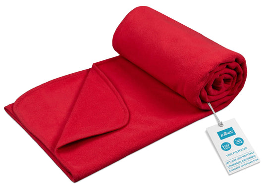 ZOLLNER Kuscheldecke in 130x170 cm - kuschelige und langlebige Fleecedecke - waschbar bis 95°C - hochwertiges Einfassband - antistatisch - Polyester - in rot - Oeko Tex® Zertifiziert