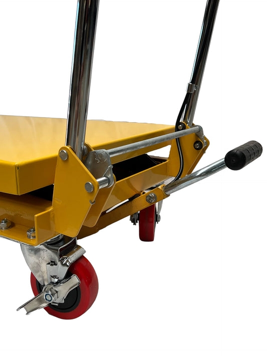 Kraftwelle 150 kg Traglast Hydraulik Scherenhubtisch mobiler Hubwagen Hubtischwagen Plattformwagen Hebebühne mit 4 Polyamid Rollen Gelb
