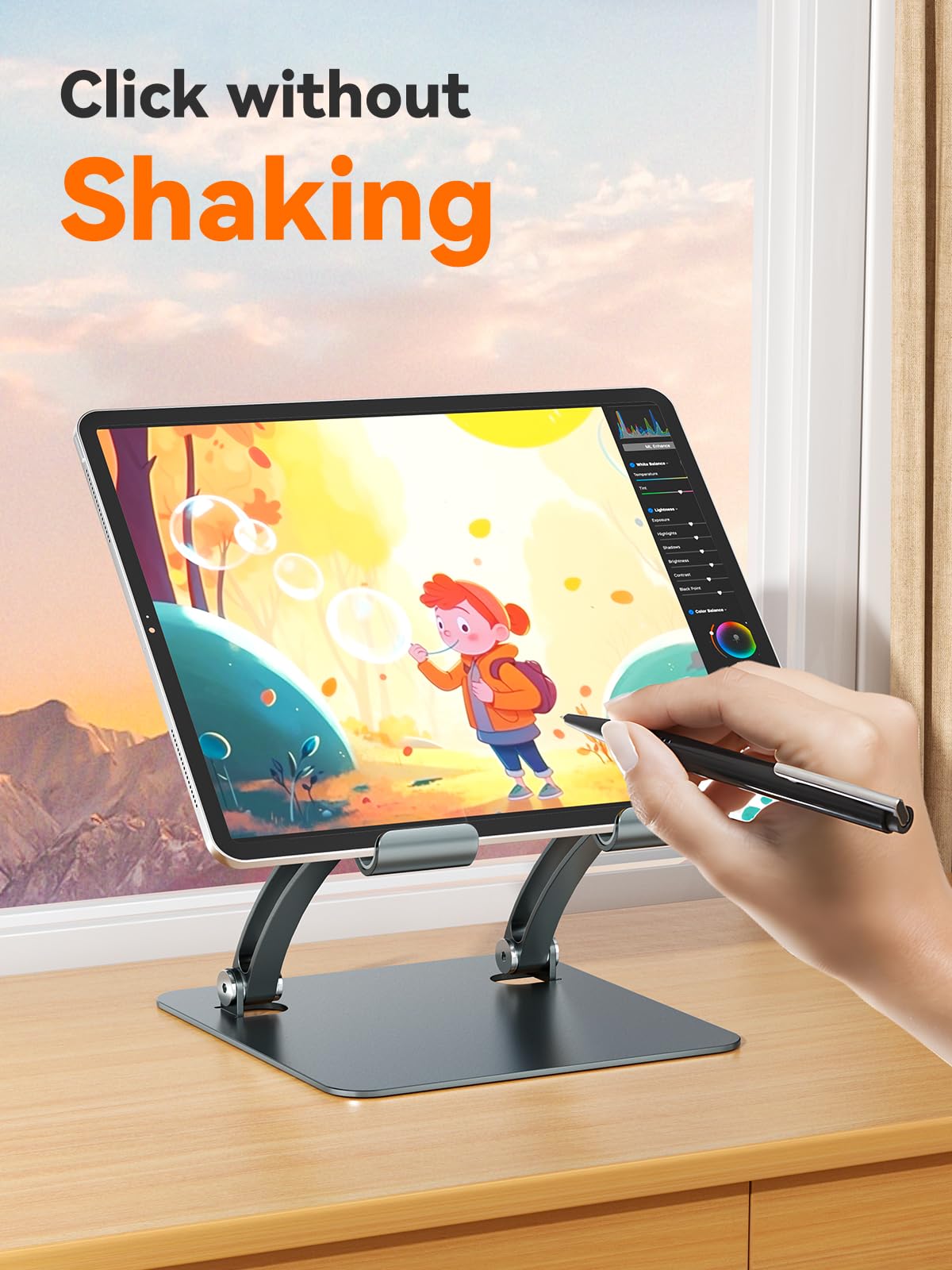 tounee Verstellbarer Tablet Ständer aus Aluminium, Doppelstangen-Design, für Tablets 4.7–16.5", iPad 12,9", tragbare Monitore & mehr (Grau)
