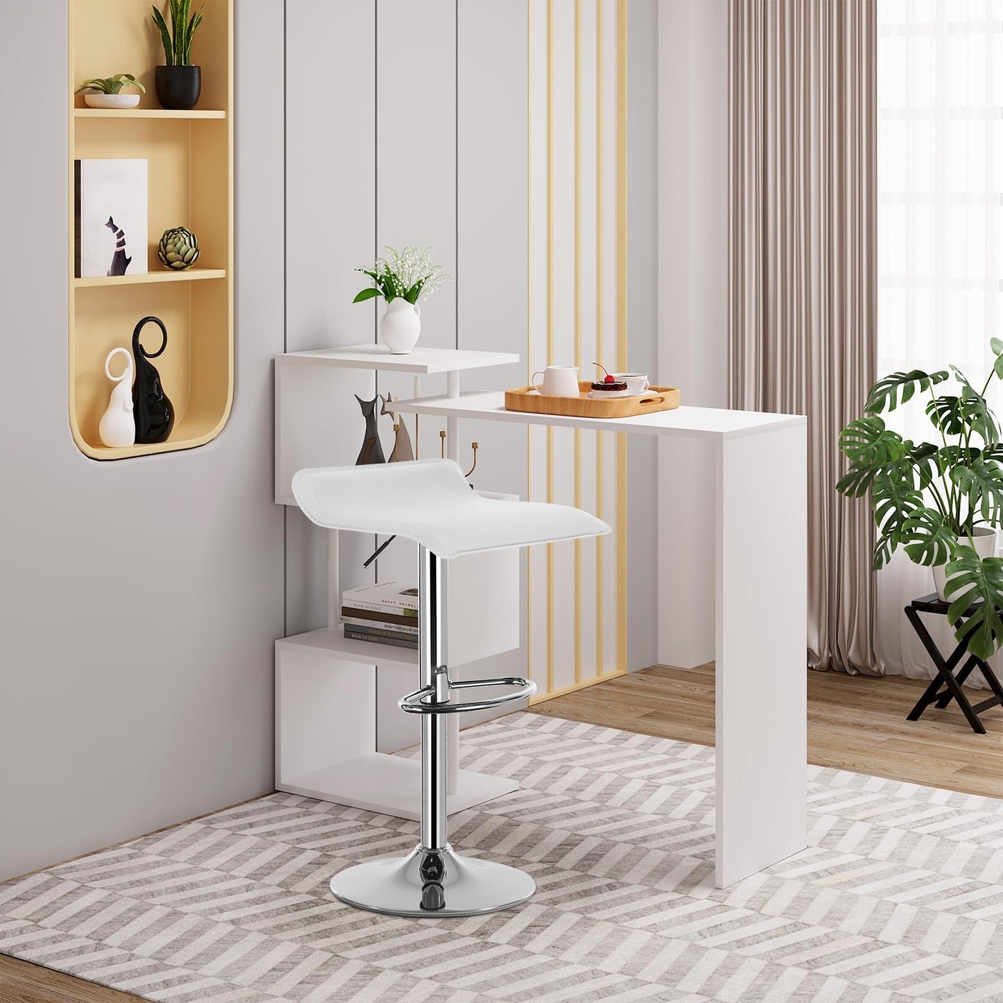 WOLTU Design Hocker Barhocker, stufenlose Höhenverstellung, verchromter Stahl, Antirutschgummi, pflegeleichter Kunstleder, gut gepolsterte Sitzfläche, Weiss
