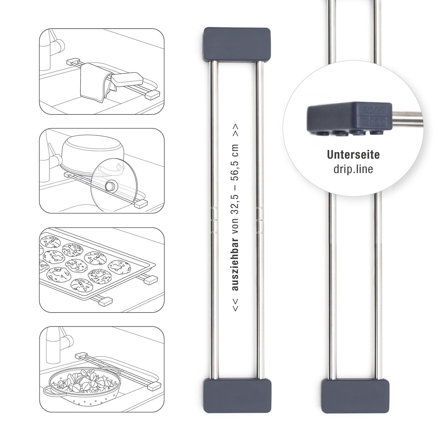 Sanni Shoo 2er Set Spüllappenhalter drip.line, Lappenhalter und Abtropfgestell Spüle, Schwammhalter Spülbecken, Küchenhelfer Organizer am Waschbecken Küche, Platzsparendes Küchenutensil