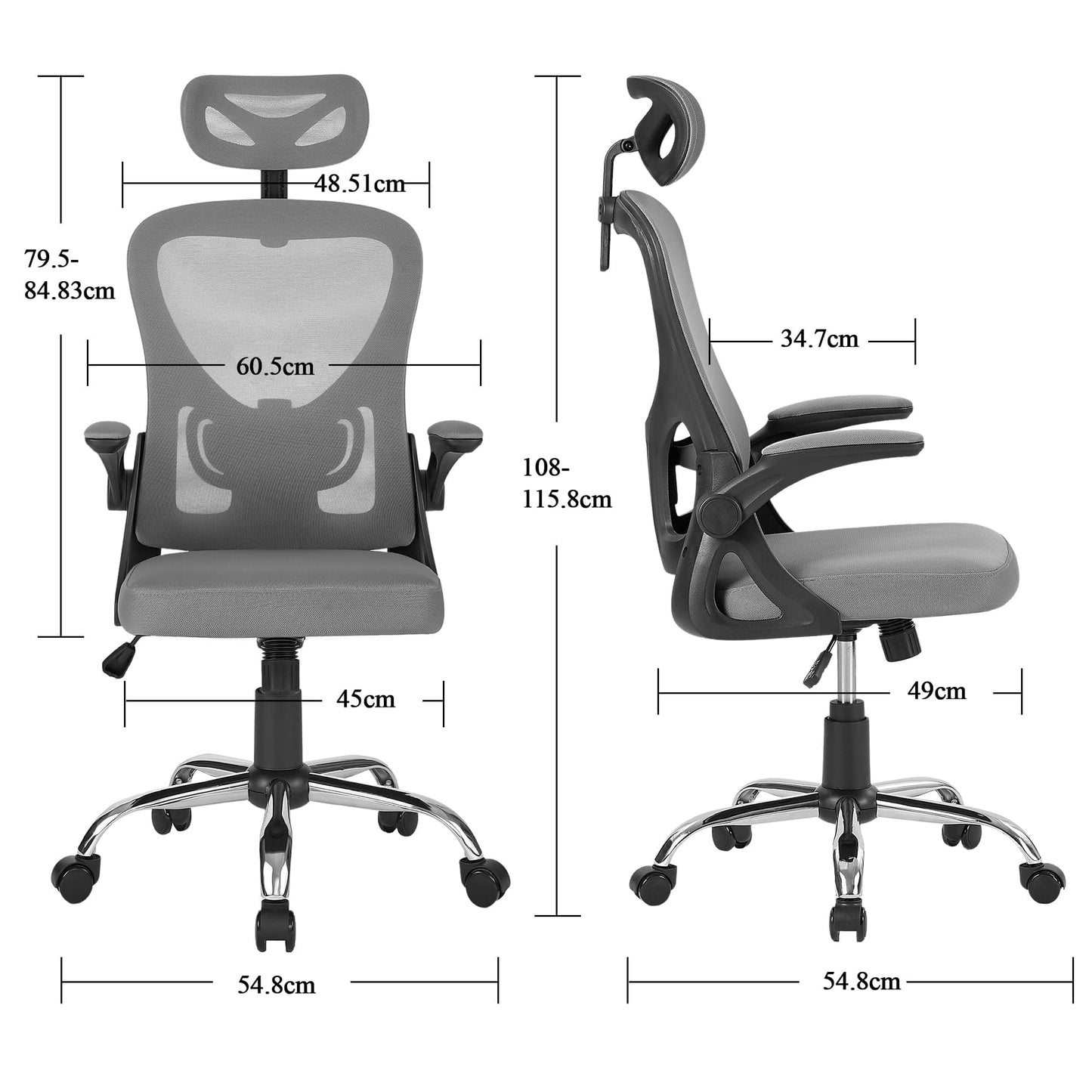 VECELO Ergonomischer Bürostuhl mit hoher Rückenlehne, mit Verstellbarer Kopfstütze