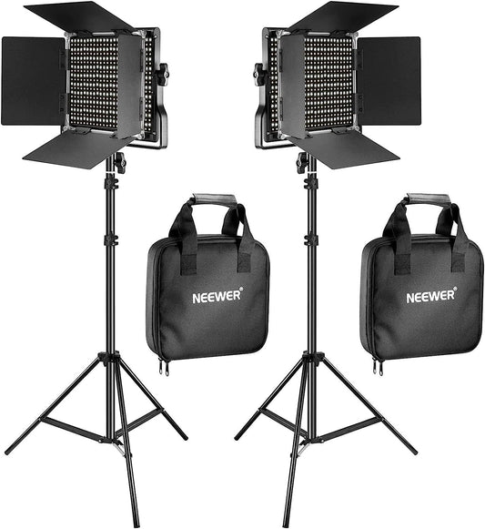 NEEWER 660 LED Videolicht Panel 2 Set mit Stativ: (2) Bi Farbe CRI96+ LED Videoleuchte Fotolicht mit Barndoor, (2) 75" Lichtstativ für Fotografie Licht Video Studio Dauerlicht Filmlicht (Schwarz)