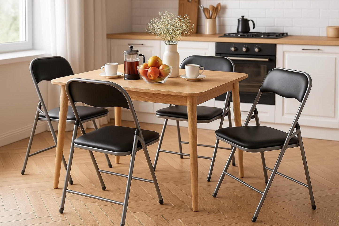 HAEST Klappstuhl 2er Set – Gepolstert, Kunstleder, bis 150 kg, Silber-Schwarz