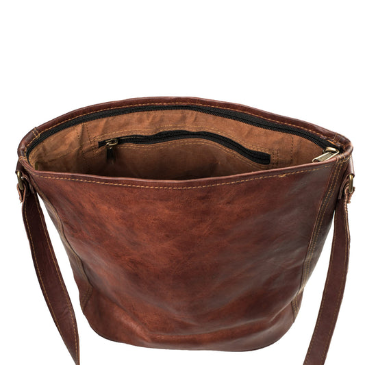 LEABAGS Leder Handtasche Damen I Premium Echtleder Umhängetasche I Damen Schultertasche I Damentasche I Tragetasche für Arbeit Uni Schule Freizeit I Größe L (31 x 29 x 6 cm) I Vintage Cognac