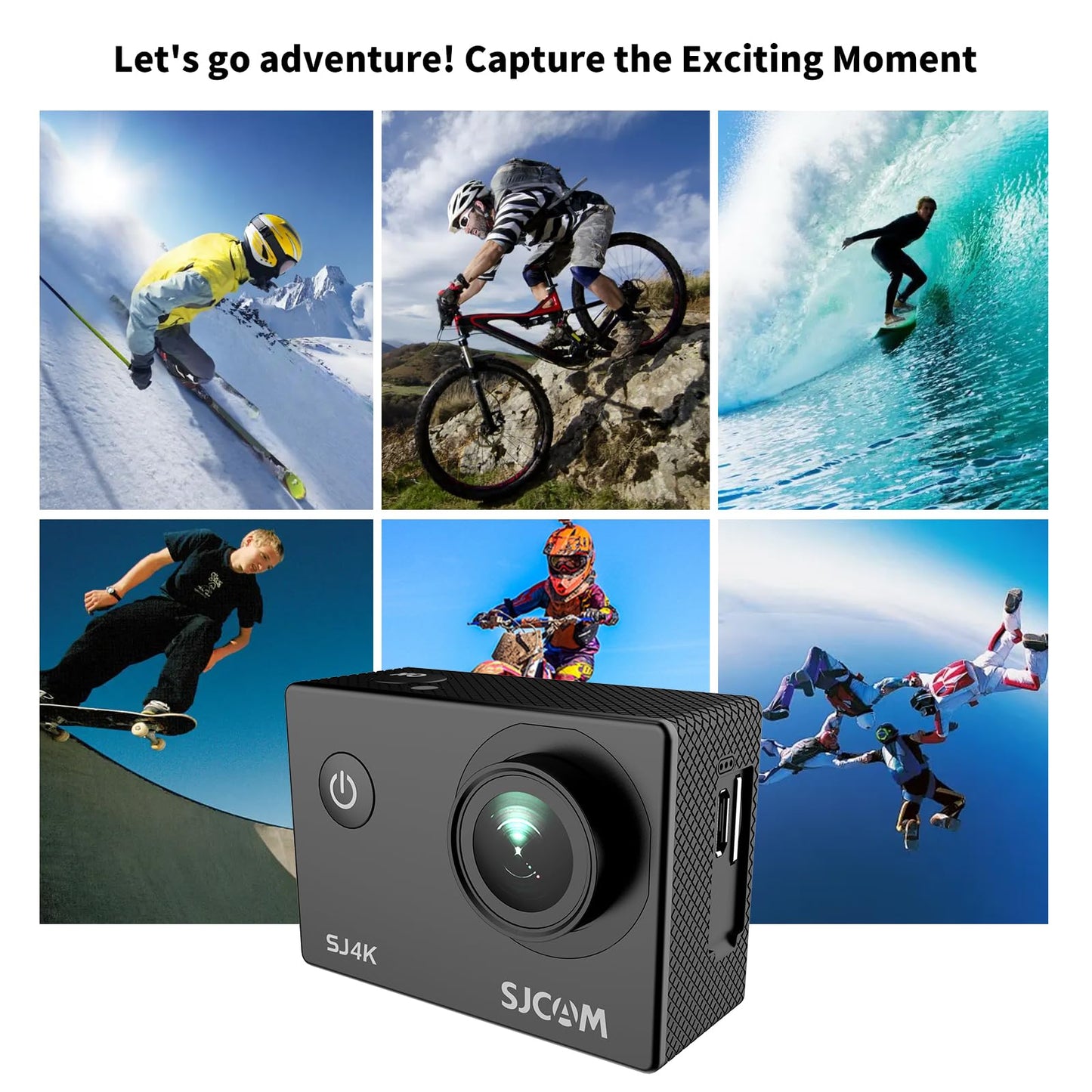 SJCAM SJ4000 Action Cam 4K30fps WiFi Kamera,40MP Ultra HD 170°FOV mit EIS Bildstabilisierung,Unterwasserkamera 30m/98ft Wasserdicht Kamera mit 2 Akkus, 32G SD Karte und Helmhalterung Zubehör Kits