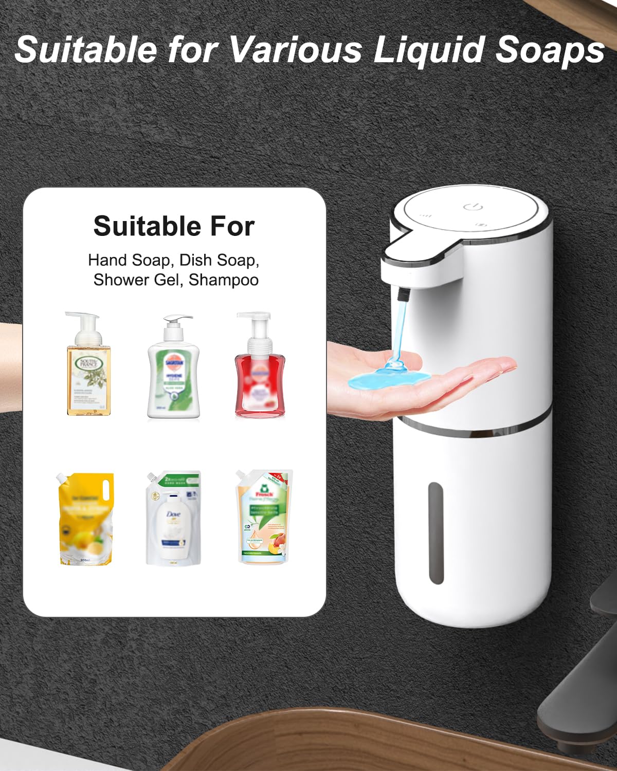 Seifenspender Automatisch, Dalugo USB C Wiederaufladbar Seifenspender Wandbefestigung 380ml Elektrischer Seifenspender mit Sensor, 4 Stufen Verstellbar Seifenspender Weiß für Küche Badezimmer